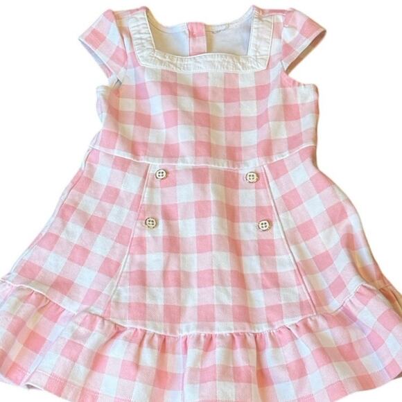 Janie and Jack Sz. 2T Pink Gingham Ponte Dress Short Sleeve Ruffle Hem GUC - Picture 6 of 7